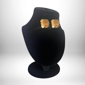 Vintage Gold Tone Polished Leaf Statement Earrings - 1988 Avon - NIB